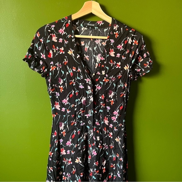 MADEWELL V-Neck Button-Front Mini Dress in Drifting Flowers SIZE 00 - Picture 9 of 10